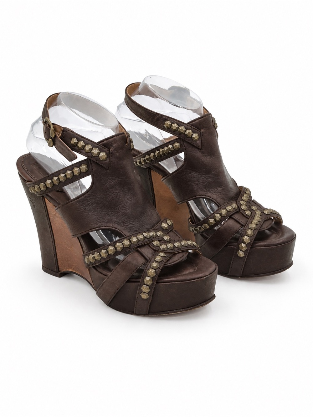Frye Bridget Ornamentc Womens 9 Brown Leather Strappy Platform Wedge Sandals Y2K